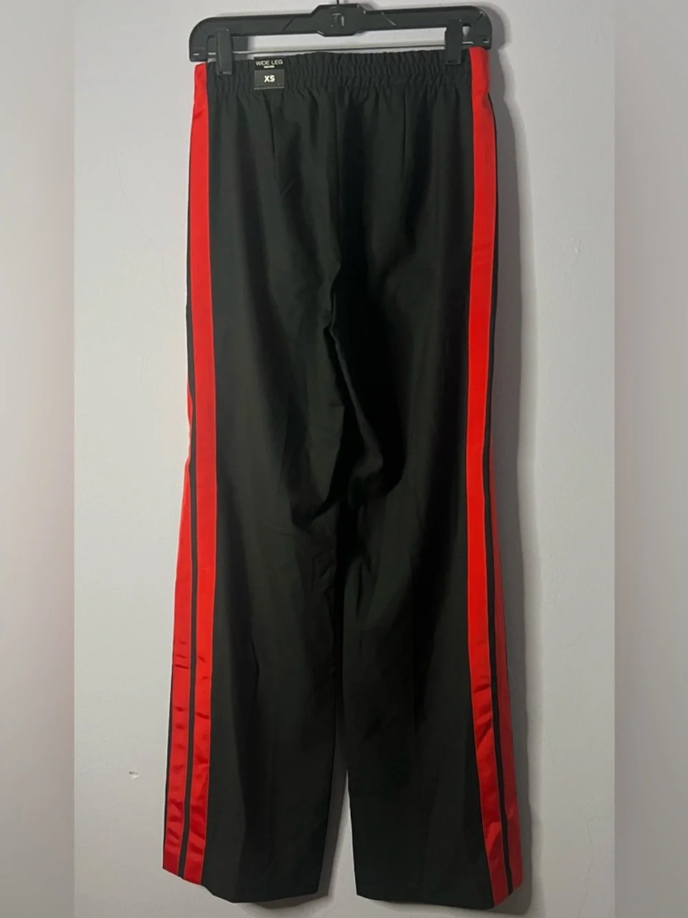 EXPRESS 🔥 High Waist Wide Leg Track Pants Black with Red Side Stripes - Picture 4 of 10